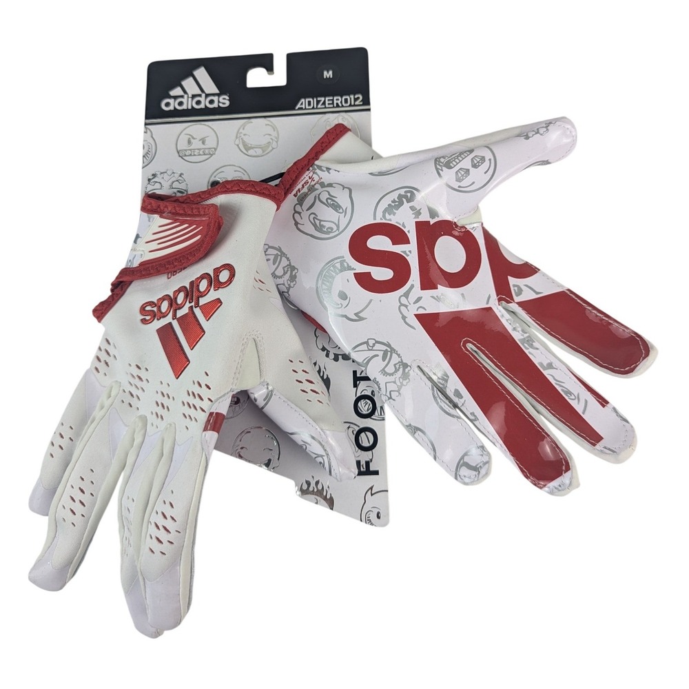 Adidas Mens M Football Gloves White Red Adizero GripTack AF1590 Athletic NEW